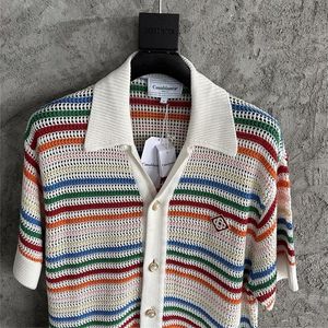 Suéteres para hombres de gran tamaño Casablanca Jacquard Hombres Mujeres 1 Calidad Rainbow Stripes Punto Cardigan Sweatercoat 230831