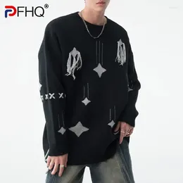 Chandails pour hommes PFHQ Cordon de serrage Design Pull Mâle Chine-Chic Streetwear Lâche Modèle d'impression en tricot Automne Pulls décontractés en plein air