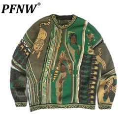 Blusas masculinas pfnw cor vintage spliced niche design japonês estilo malha o suéter de pulôver de pescoço outono inverno high street 12a6115 230615