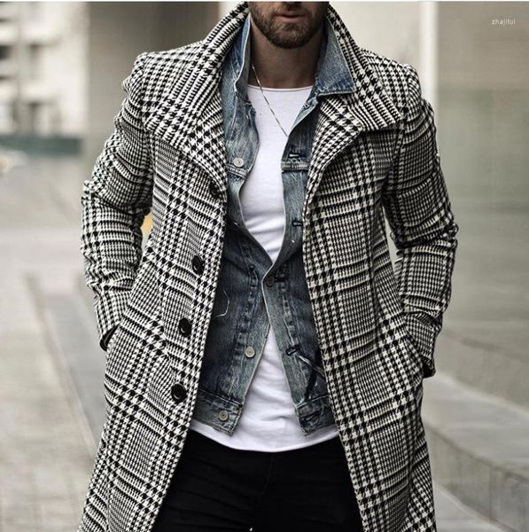 Manteau en laine à manches longues pour hommes à carreaux pour hommes