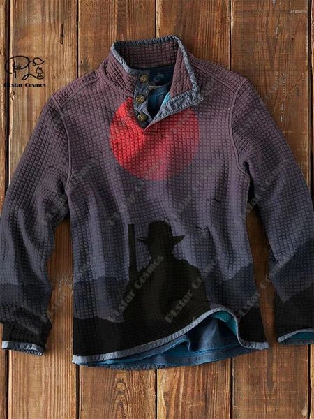 Suéteres para hombres PLstar Impresión 3D Tribal Retro Patrón Serie Cálido Stand Collar Suéter Polo Street Casual Unisex Invierno L-16