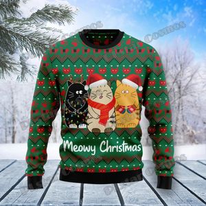 Suéteres para hombres PLstar Cosmos Cat Meowy Christmas 3D Impreso Moda Hombres Feo Suéter de Navidad Invierno Unisex Casual Prendas de punto Jersey MYY24 231130