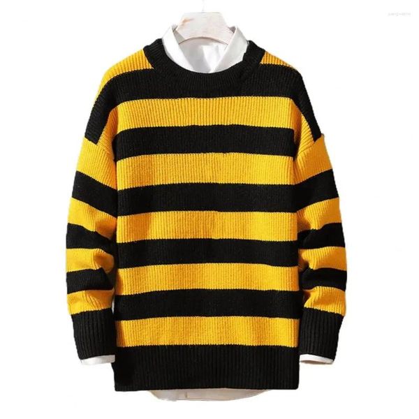 Pulls pour hommes Plus Taille Hommes Pull Stripe Col Rond Pull Lâche Mâle Jumper Printemps Pour Le Travail Quotidien Porter Pulls Rayés