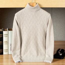 Herensweaters Pull en cachemire a la mode pour hommes et jeunes tricot jacquard a col haut pour documenten solide haut de gamme grande taille S-4XL 5XL 231205