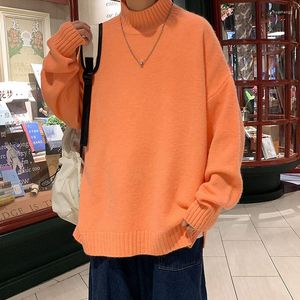 Hommes chandails pull couleur unie demi col roulé lâche automne Base tricots mode Style coréen mâle décontracté surdimensionné 3XL