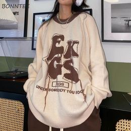 Sweaters Sweaters Pulover Huruf Wanita Longgar Harajuku Streetwear Musim Gugur Sweter Bergaya Lembut Gaya Retro Amerika Tarik Femme Rajutan Rumbai 230509