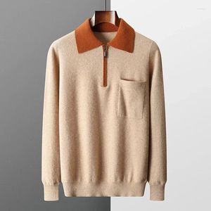Herentruien Pure Cashmere Sweater Polo Collar Pullover 2024 Herfst/winter gebreide contrastshirt Casual grote jas