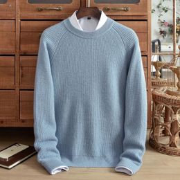 Suéteres para hombres suéter de cachemira pura invierno engrosado doble hilo jersey de cuello redondo moda coreana grande tejido Casual
