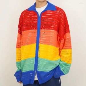 Suéteres para hombres Patrón de costura de color de calidad Cárdigan de punto casual Suéter Chaqueta de punto Hombres Solapa Recorte Ropa de manga larga