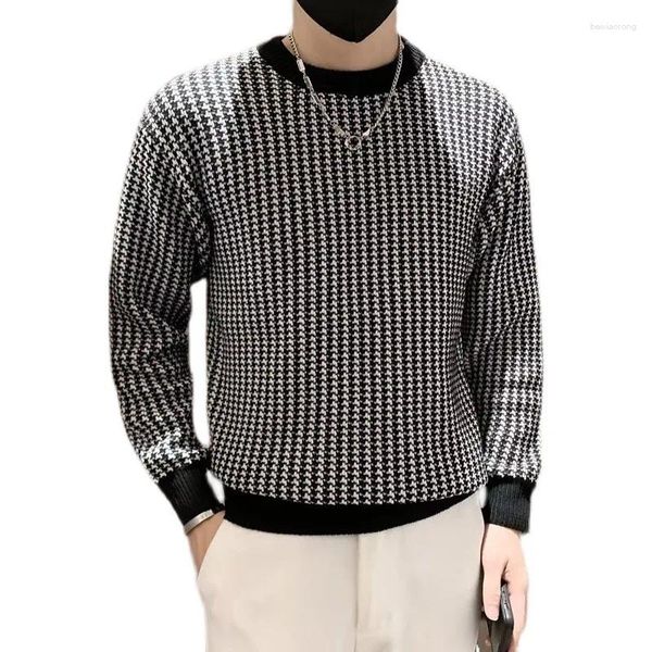 Pulls pour hommes Qualité Hommes Pull tricoté Mâle Noir Pull surdimensionné O Cou Jumpers Plaid Harajuku Vêtements Vintage Hiver Tricots H