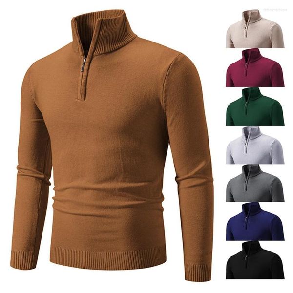 Suéteres para hombres Suéter con cremallera de un cuarto Jersey Jersey Sudaderas de manga larga Moda Sólido Suelto Casual Espesar