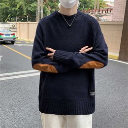 Pulls pour hommes Rajutan Leher O Pria Pulover Baru Musim Gugur Rajut Sambungan Corée Mode Streetwear Kasual Pull 5XL G221010