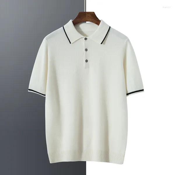 Pulls pour hommes Rongyi pur cachemire à manches courtes simple demi-polo col t-shirt pull décontracté printemps et été veste haut