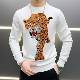 Sweaters voor heren rond nek herfst en winter grote tijger persoonlijkheid verdikt merk slanke fit trui Koreaanse trend 230209