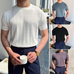 Pulls pour hommes Col rond T-shirt à manches courtes Hommes Couleur unie Slim Fit pour l'été Fitness Gym