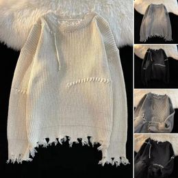 Pulls pour hommes Pull à cou rond Femmes Fringe Fringe Tassel Tirover tricot tricot avec détail déchiré pour l'automne