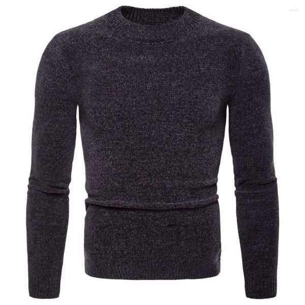 Suéteres para hombre, suéter de punto de cuello redondo para hombre, suéter de Color puro autocultivo, puño compacto, Material de algodón, fondo