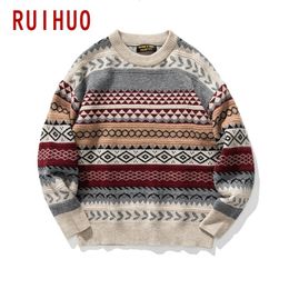 Herentruien RUIHUO Gebreide gestreepte vintage kleding Pullover Casual gebreide M-2XL Aankomst 221202