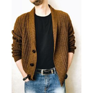 Pulls pour hommes S-3XL Cardigan en tricot torsadé pour hommes Veste en tricot épais Col en V Col châle Tricot simple boutonné Pardessus Vêtements d'extérieur pour hommes Clot