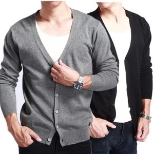 Pulls pour hommes S à XXXL Laine Pure Cachemire Pull Manteau Hommes À Manches Longues Pull Vneck Veste Solide Homme Cardigans Doux Outwear 231011