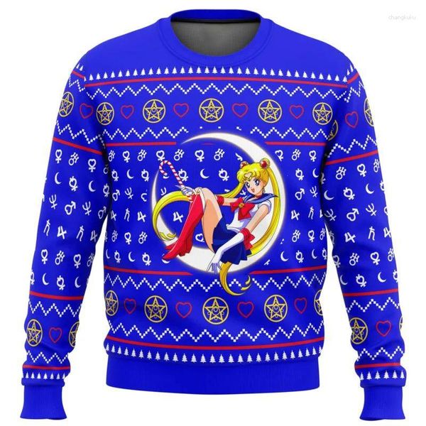 Suéteres para hombres Sailor Guardian Moon Ugly Christmas Sweater Gift Santa Claus Pullover Sudadera de lana 3D y 2023 Otoño / Invierno T