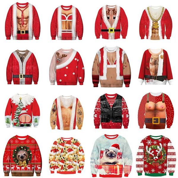 Suéteres para hombre, suéter con estampado de Navidad de Papá Noel, Tops de Navidad para Cosplay, jerséis divertidos para hombre y mujer, camiseta para hombre y mujer