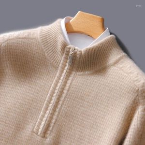 Herensweaters Semi-hoge hals Rits Pullover Kasjmier trui Lange mouw Losse effen kleur Wol Casual breien Dieptepunt