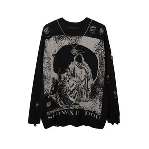 Heren Truien Ketting sturen Gescheurd Oversized Truien Gerafeld Gebreid Top met lange mouwen Harajuku Streetwear Truien Gothic Mannen Y2k Vrouwen Trui 220831