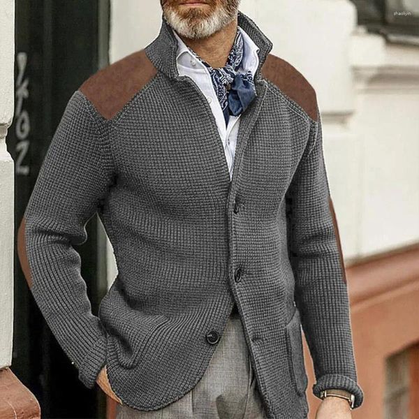 Pulls pour hommes Cardigan à boutonnage simple Poche latérale Revers Manteau de pull tricoté pour l'hiver automne épais