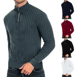 Suéteres masculinos macios e aconchegantes, suéter elegante de malha quente, pulôver elástico com gola meia alta, cor sólida para outono / inverno