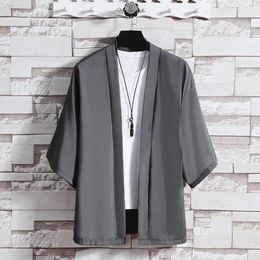 Heren Truien Effen Kleur Kimono Jas Open Voorzijde Vest Mantel Samurai Gewaad Zwarte Kleding Zomer Vintage