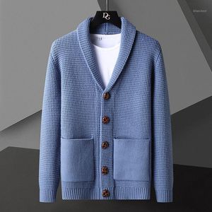 Herentruien Solid Color Knitted Cardigan Sweater 2022 Autumn V-Neck Sueter Hombre Blue Khaki Mens