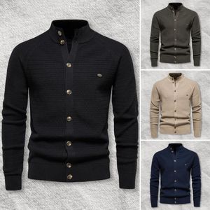 Pulls pour hommes couleur unie tricot Cardigan élégant tricots Slim Fit simple boutonnage Cardigans avec col montant côtelé pour l'automne