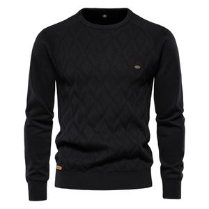Pulls pour hommes Couleur unie Hommes O Cou Pull à manches longues Pull Casual Robe Homme Marque Cachemire Check Knitwear Homme Pull