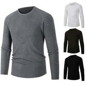 Suéteres para Hombre, suéter Harajuku fruncido de Color sólido, jersey de cuello redondo, manga larga, ajuste holgado, suéteres simples para Hombre