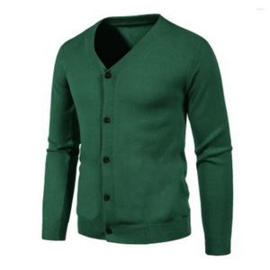 Suéteres para hombres Abrigo de suéter de color sólido Hombres de punto Elegante con cuello en V Slim Fit Ribete acanalado para otoño / invierno