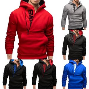 Heren truien sport mannen plus maat schuine ritsletter hoodies lange mouw capuchon sweatshirt slanke warm buiten winddicht streetwear xmas cadeau 221121