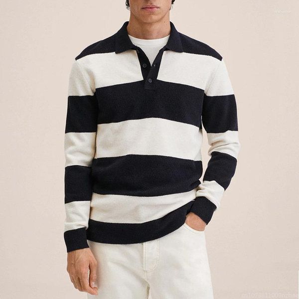Suéteres para hombres Ropa de moda de primavera y otoño Rayas blancas negras Suéter con capucha suelto Ropa de punto informal