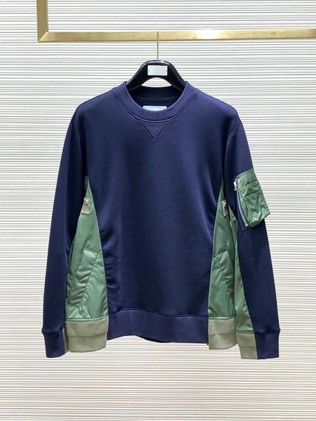 Pulls pour hommes Printemps et automne tricot épissé de cou rond Pulllaon à manches longues de haut niveau