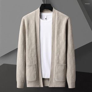 Pulls pour hommes printemps et automne luxe affaires décontracté mode couleur unie motif bambou poche tricoté cardigan veste top m-4xl