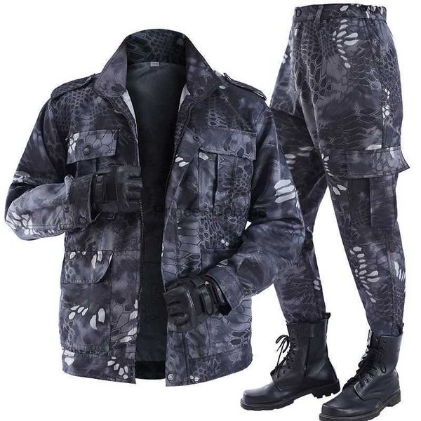 Pulls pour hommes Printemps et été Doux et mince Sports de plein air Salopette Camouflage Uniforme Motif Python Noir Vêtements résistants à l'usureLF231114L2402