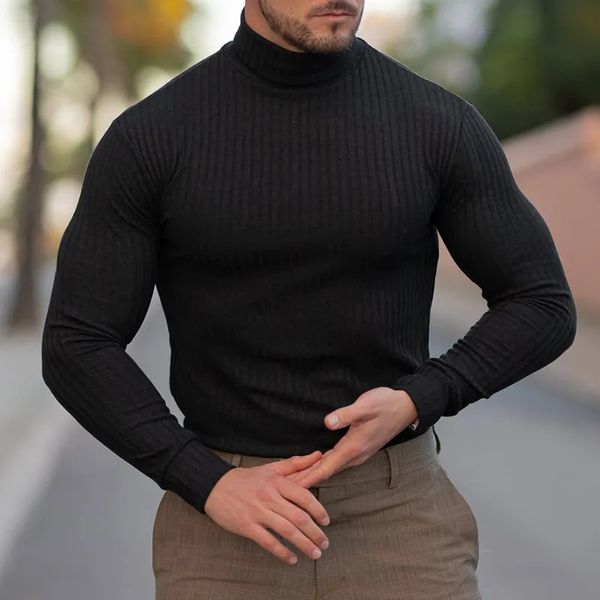 Suéteres para hombres Primavera Otoño Clásico Negro Acanalado Punto Rollo Cuello Jumper Moda para hombre Slim Fit Cuello alto fino Jersey Prendas de punto Suéteres 231108