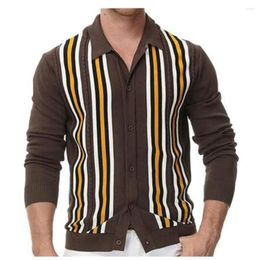 Pulls pour hommes Printemps / Automne Europe-USA Style Tricot Vêtements d'extérieur Hommes Col Polo Rayé Épissage Cardigan Vintage Cardigan Pull M-3XL