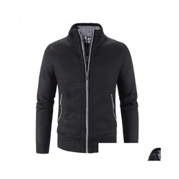 Suéteres para hombres Primavera Otoño Suéter de punto Hombres Moda Slim Fit Cardigan Abrigos Causales Sólido Solo Pecho 240123 Entrega de gota A OTX3D