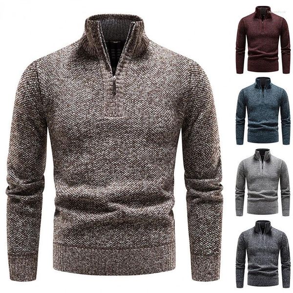 Suéteres para hombres Primavera Otoño Suéter de punto Hombres Moda Slim Fit Medio Cremallera Jersey Masculino Causal Abrigos Sólido Cuello Alto Cardigan