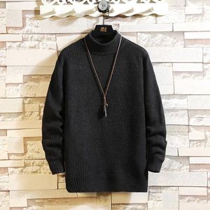 Suéteres para hombre, suéter cálido de cuello alto para primavera y otoño, ropa informal de algodón con cuello de lana de punto sólido a la moda para hombre