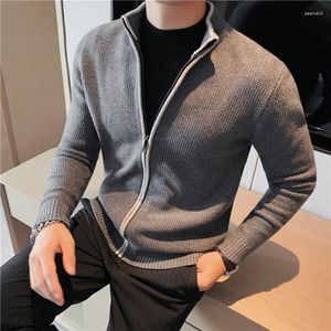 Pulls pour hommes printemps automne couleur contraste à manches longues pull à fermeture éclair Cardigan hommes Baseball cou veste mince décontracté tricoté manteaux