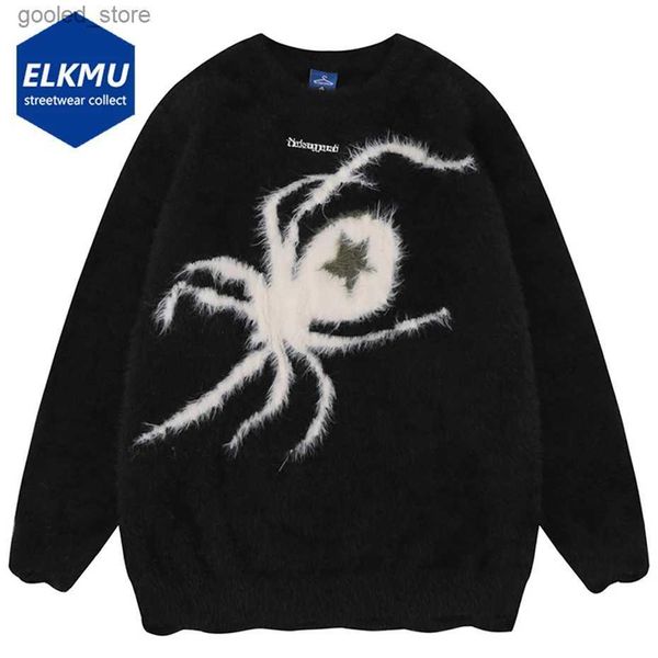 Suéteres para hombres Star Spider Sweater Goth Punk Harajuku Hip Hop Streetwear Suéteres Hombres 2023 Otoño Invierno Jersey de punto de gran tamaño Jersey Negro Q231026