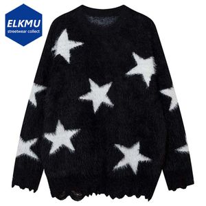 Pulls pour hommes Star Sweater Fluffy Knittwear Automne Hiver Hommes Loose Jumper Harajuku Streetwear Hip Hop Surdimensionné Y2K Pull Pull Noir 230822