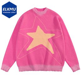 Pulls masculins Star pulls y2k pull en tricot surdimensionné des hommes d'hiver d'automne paillettes Harajuku streetwear hip hop pull rose 230814